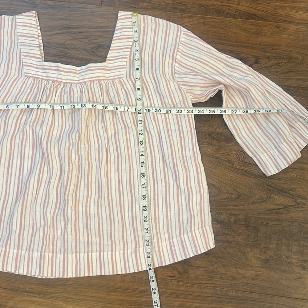 100% Linen Rachel Zoe Rose and Cream Striped Blouse, sz Large. - Picture 11 of 11